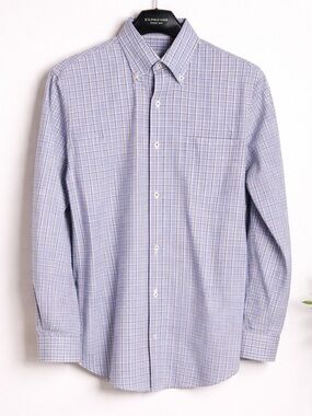 Peter Millar Men’s Medium Blue, Black, White Plaid Shirt 100% Cotton Button-Down